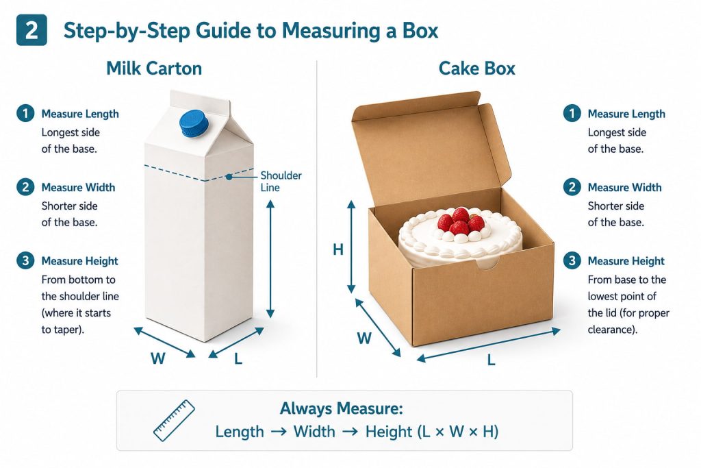 Step-by-step guide to measuring milk carton and cake box dimensions