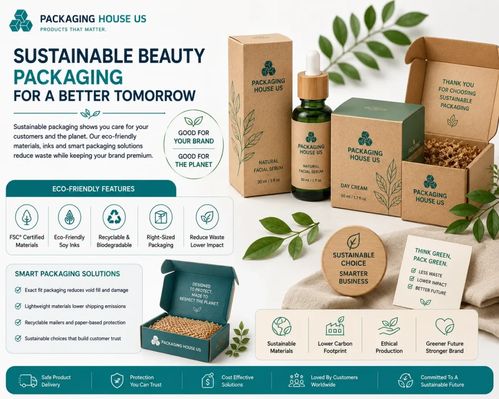 Sustainable custom beauty packaging made with eco-friendly packaging materials